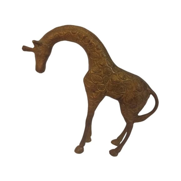 Brass Giraffe Statue 8"Tall Curved Neck Vintage Figurine Decor Made In India - Picture 4 of 4